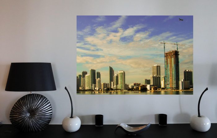 a picture of a city on a wall