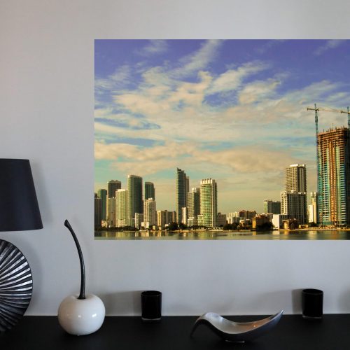a picture of a city on a wall